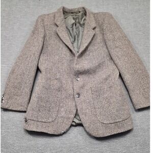 Daniel Hechter Paris Vintage 100% Wool Herringbone Tweed Blazer Brown Grey